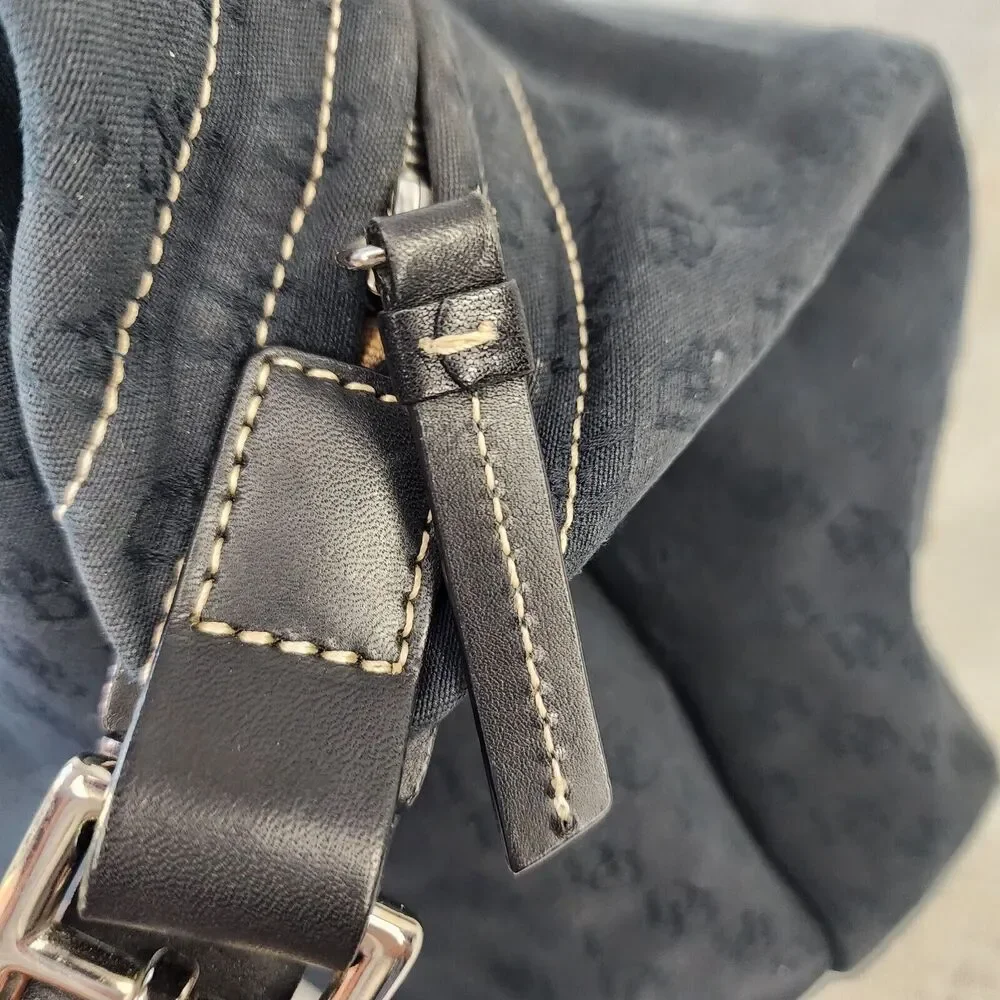 Dooney & Bourke Black Shoulder Bag Purse Handbag DB Logo Canvas Leather Strap